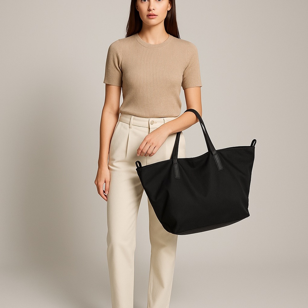 ZARA Black Faux Leather Tote Bag Large Shoulder  Carryall Shopper Travel  $69 - Picture 2 of 16